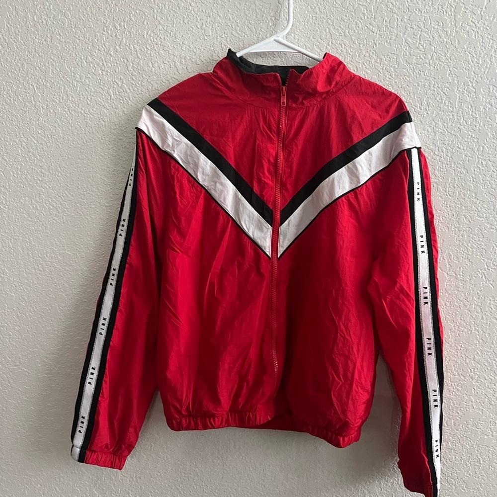 VS PINK Windbreaker Jacket- Red/Neutral- Size XS
